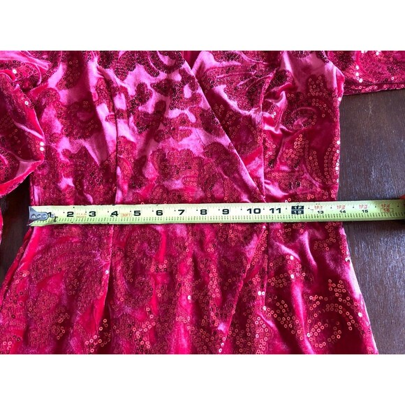 VENUS Vixen Ruby Red Velvet Sequin Mini Dress Faux Wrap Front Slit Lined Size 6 - Picture 12 of 12